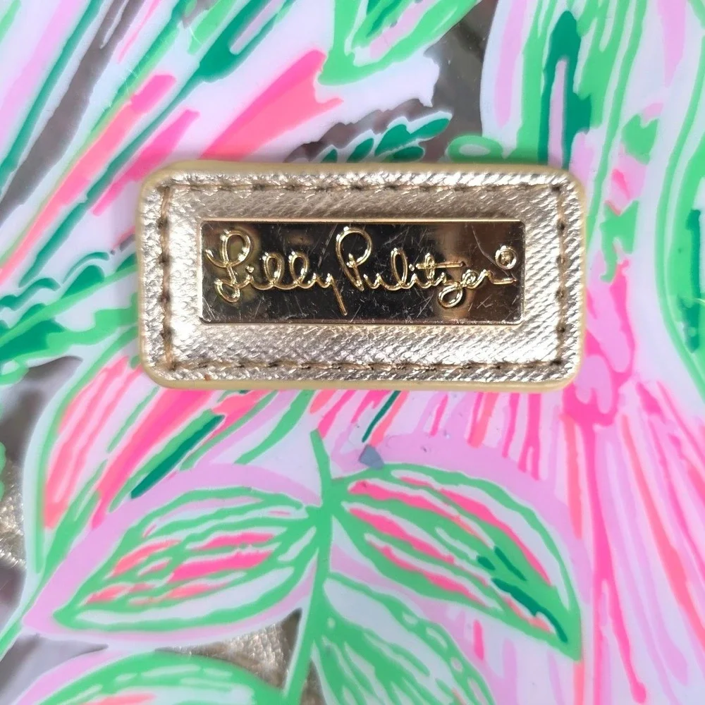 Lilly Pulitzer Pink‎ Green Floral Clear PVC Wristlet Pouch Beach Pool Bag 10x8